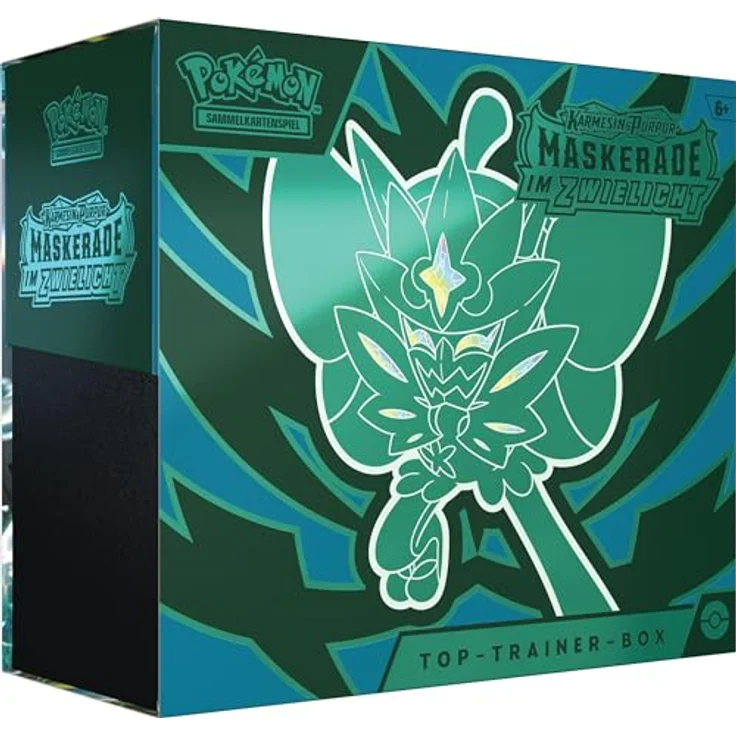 Pokémon-Sammelkartenspiel: Top-Trainer-Box Karmesin & Purpur – Maskerade im Zwielicht (1 Vollbild-Promokarte mit Türkisgrüne-Maske-Ogerpon, 9 Boosterpacks & Premium-Zubehör) – Bild 1