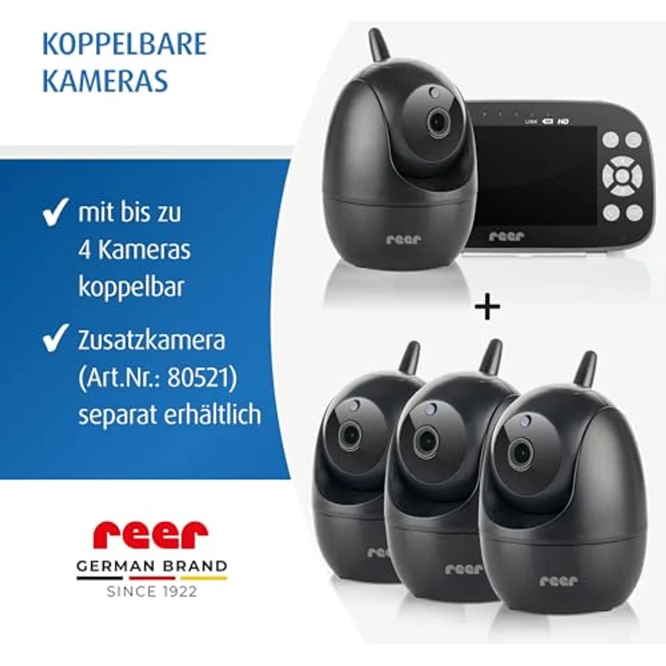 reer BabyCam Pro HD Move, digitales Video-Babyphone mit 5" HD-Bildschirm, 300m Reichweite, schwenk- & neigbare Kamera, Nachtsicht und 4-fach Zoom – Bild 4