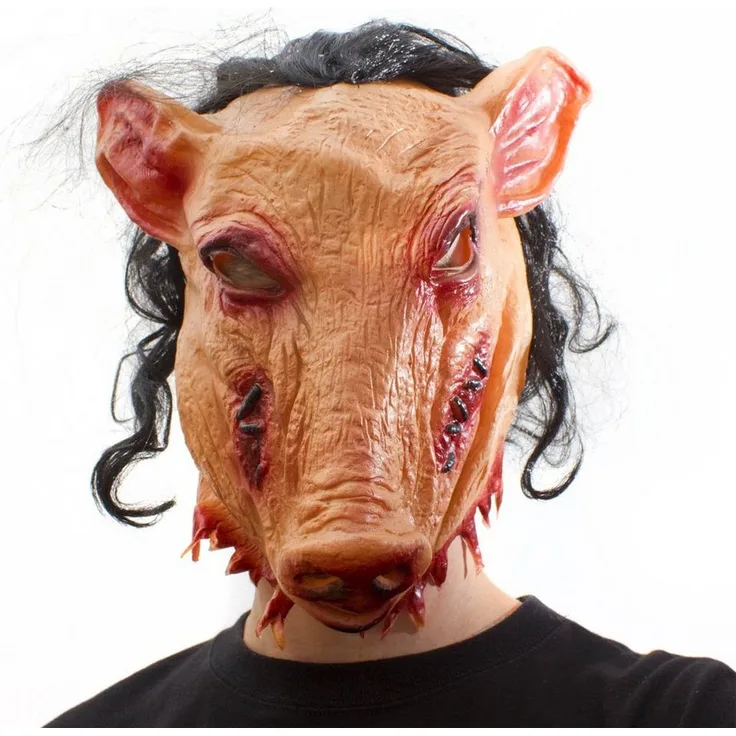 Goods+Gadgets Verkleidungsmaske Pig Schweine Maske, Halloween Party Kostüm Verkleidung, Vollmaske aus Latex, rotgeränderte Augen, gruseliger Look