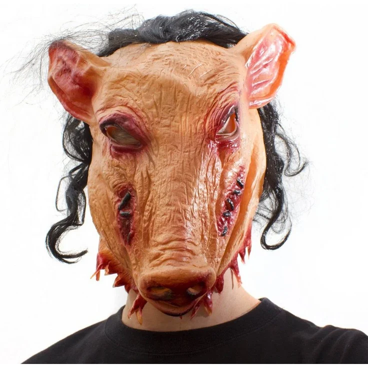 Goods+Gadgets Verkleidungsmaske Pig Schweine Maske, Halloween Party Kostüm Verkleidung, Vollmaske aus Latex, rotgeränderte Augen, gruseliger Look – Bild 1