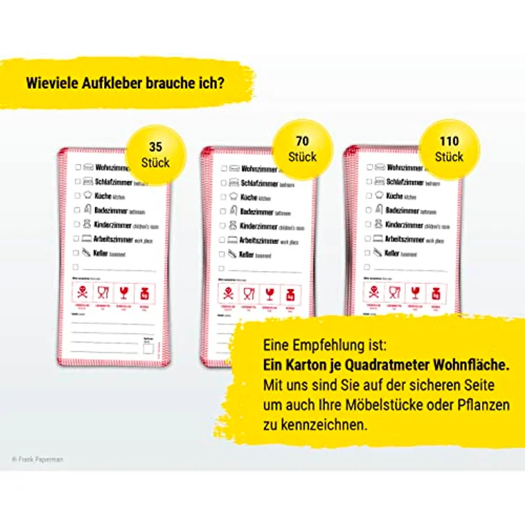 Frank Paperman | 110 x Aufkleber für Umzugskartons | Etiketten selbstklebend zum Beschriften | DIN lang hochkant | auf Deutsch und Englisch | Umzug Hilfsmittel | packing boxes – Bild 4