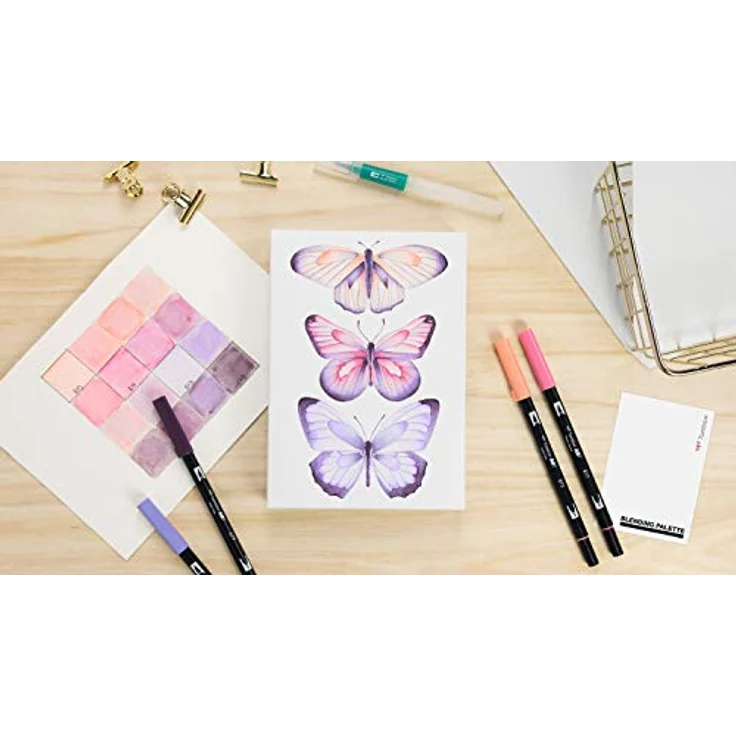 Tombow CANVAS-SET1 Watercoloring Canvas Set mit eleganten Schmetterlingen, inklusive 4 ABT Dual Brush Pens und Wassertankpinsel – Bild 5