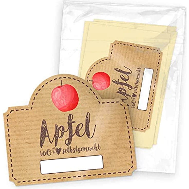 itenga 50x Marmeladen Etikett Apfel, selbstklebende Sticker in braun mit Platz für Datum, 4,5x3,8cm, hochwertiges Haftpapier – Bild 2