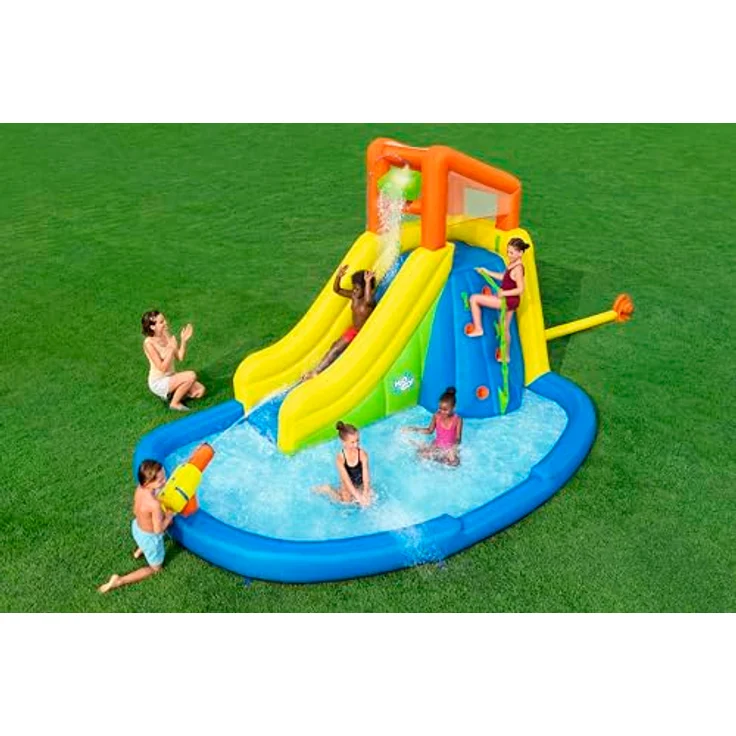 Bestway H2OGO! Mega-Wasserpark Wasserberg, 435 x 286 x 267 cm, für 5 Kinder, inklusive Rutsche, Kletterwand, Wasserkanone und Dauergebläse, PVC-beschichtetes Polyester, ab 5 Jahren, mit Reparatur-Set und Aufbewahrungstasche – Bild 3
