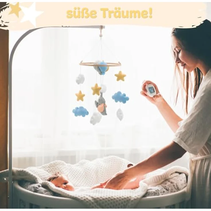 Babykajo Baby Mobile Elefant, handgefertigtes Mobile mit Holzring und süßen Tierfiguren, perfekt für Babybett und Kinderzimmer Deko – Bild 4
