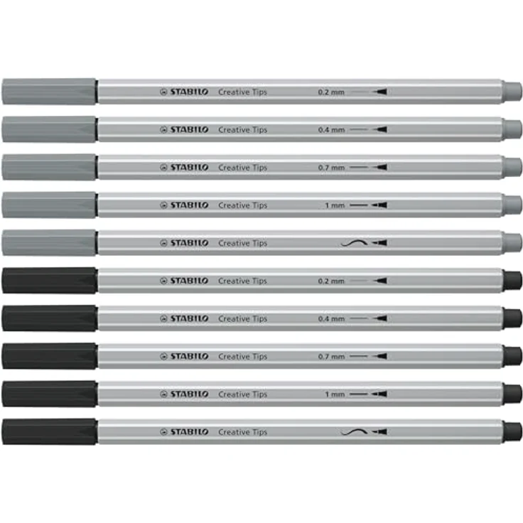 STABILO Filzstift STABILO Creative Tips ARTY Multiliner-Set - 10er Pack - schwarz/mittel - Shading Effekte und präzise Linienführung – Bild 3
