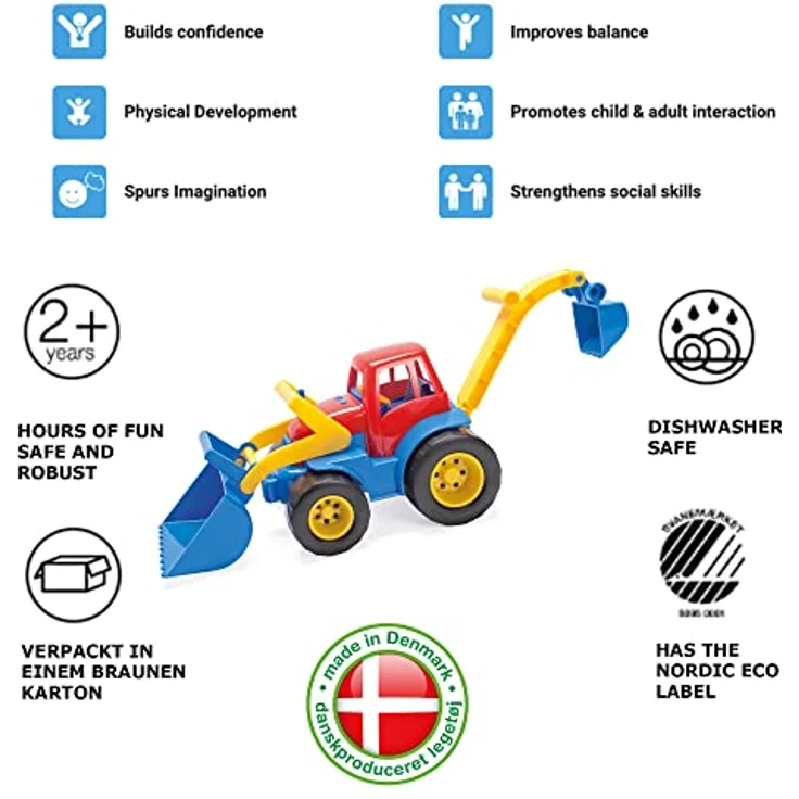 dantoy 2131 Bagger mit Plastikrädern, robustes Sandspielzeug für Kinder ab 2 Jahren, spülmaschinenfest, fördert Feinmotorik und Hand-Augen-Koordination – Bild 3