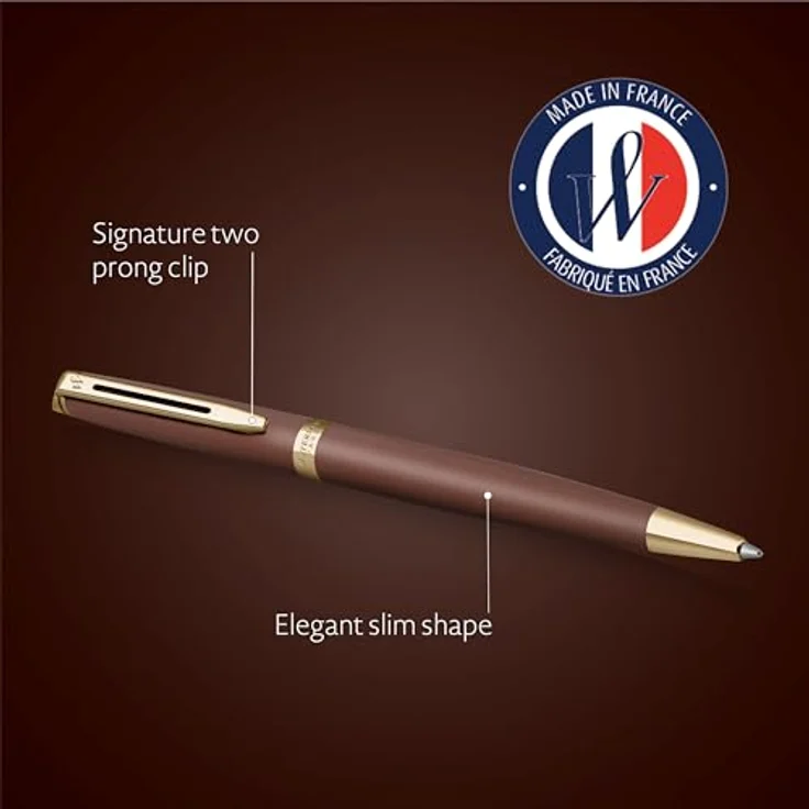 Waterman Hémisphère Understated Edition Kugelschreiber, elegante schmale Silhouette in Gold und Kupferrot, schnelle Tinte, Standard Maxima Mine M blau – Bild 3