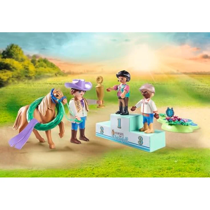 PLAYMOBIL 71495 Ponyturnier Spielset, mehrfarbig, mit Turnierplatz und verschiedenen Hindernissen aus recycelten Materialien – Bild 6