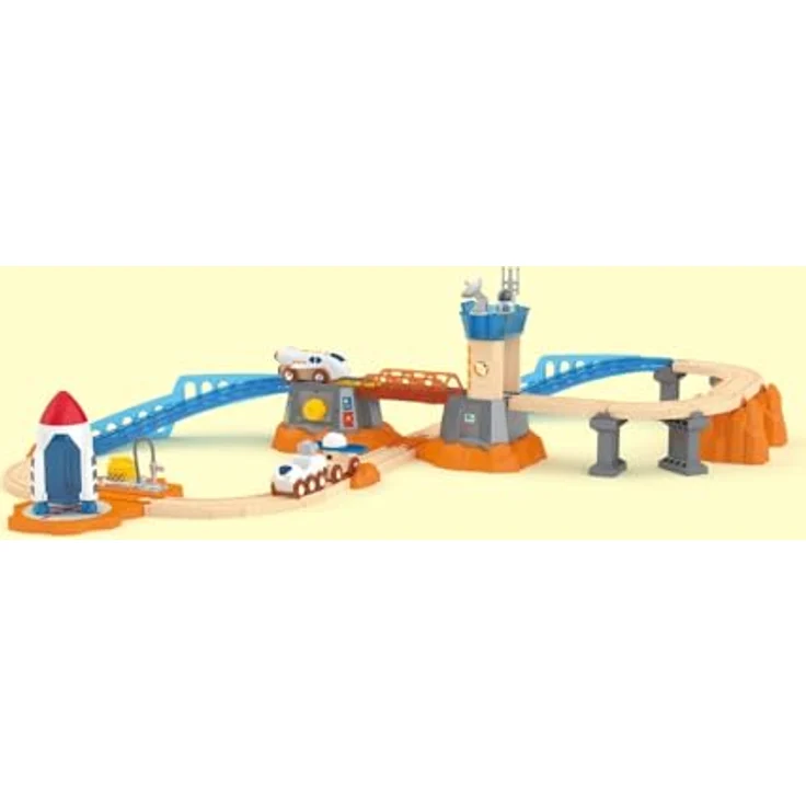 Hape Mars Launch Rail Set, Holzeisenbahn mit Raumschiff und Bahnhof für kreativen Spielspaß – Bild 1