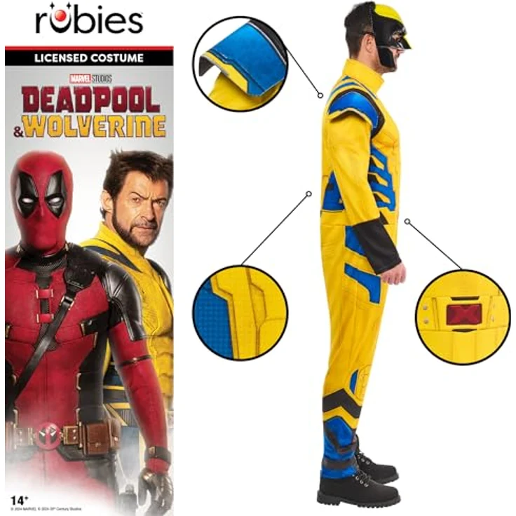 Rubie's 1001390M Deadpool Wolverine Kostüm für Erwachsene, Mehrfarbig, M, Jumpsuit mit Maske und Krallenhandschuhen – Bild 4