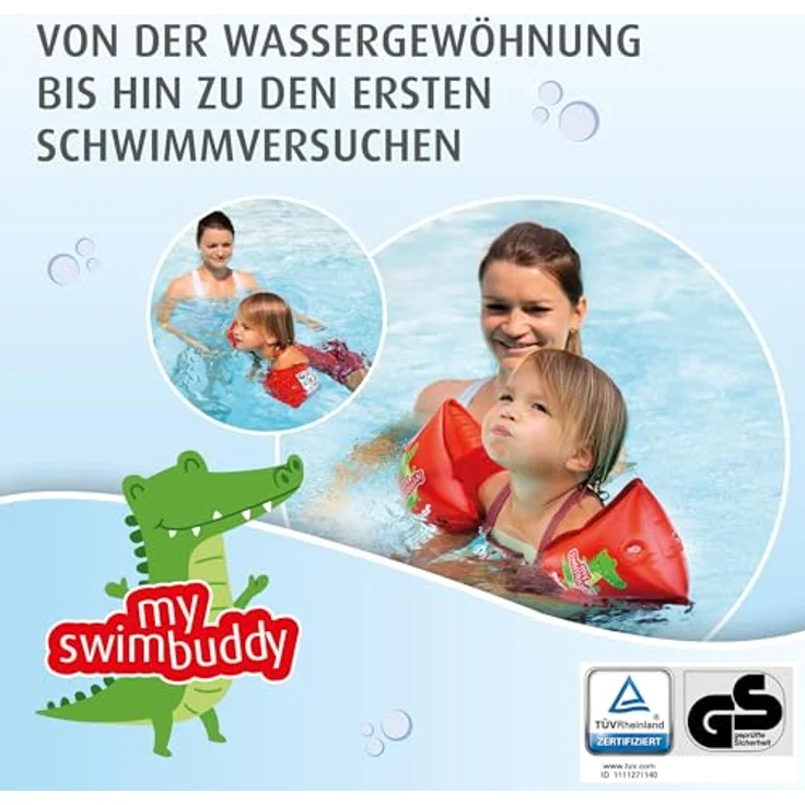 Reer myswimbuddy Schwimmflügel | Extraweicher Stoffeinsatz | Sicher Schwimmen Lernen | 11-30kg, Rot – Bild 4