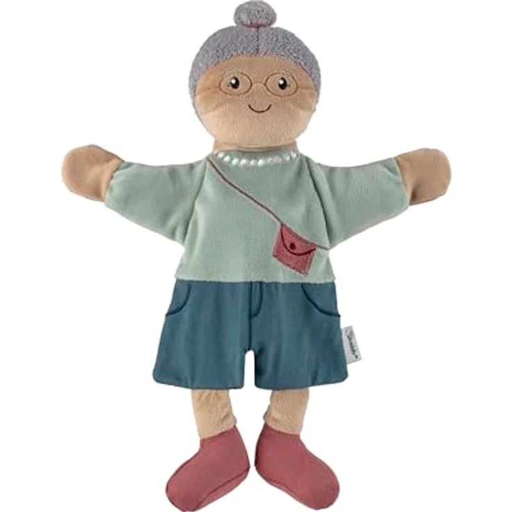 Sterntaler Handpuppe Oma, weiches Spielzeug für Kasperle Theater, mit gestickter Perlenkette und sportlichem Crossbag, für Mädchen und Jungen – Bild 1