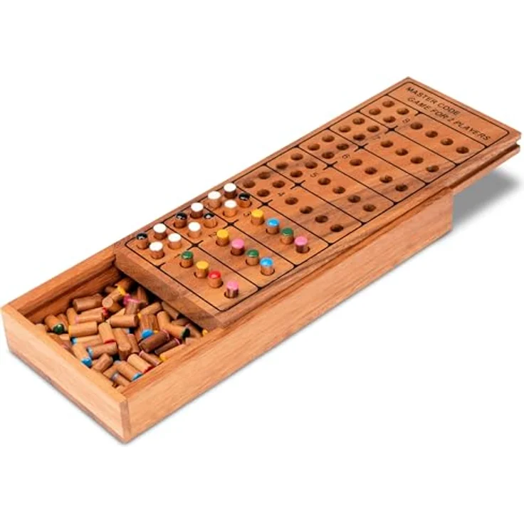 Logoplay Code Finder für 2 Spieler, strategisches Farbcode-Spiel mit Holzspielkasten 21 x 12 cm, 4 Farben, 8 Lösungsreihen – Bild 3