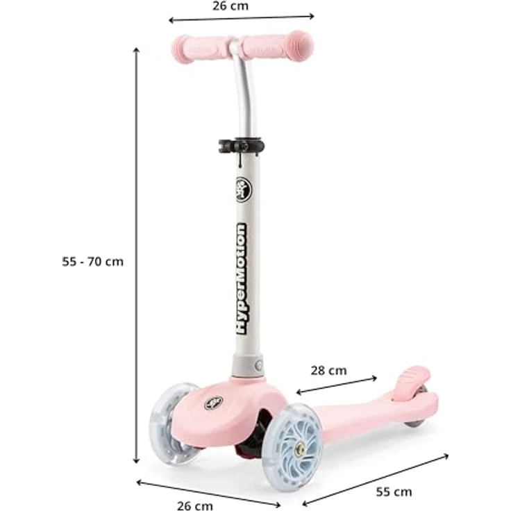 HyperMotion TRINGO Dreirädriger Kinder-Scooter mit LED-Rädern – höhenverstellbar, ab 3 Jahren, Rosa – Bild 7
