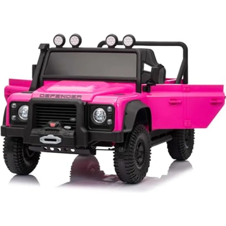 Beneo Elektrisches Kinderfahrzeug Land Rover Defender 110 SVX 12V, rosa, 4X4-Antrieb, LED-Lichter, Bluetooth, 2,4-GHz-Fernbedienung, Lithium-Akku, 4 x 25W-Motor, originale Lizenz