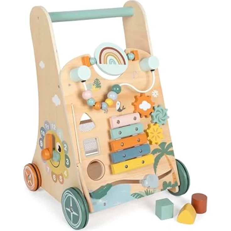 Small Foot Lauflernwagen „Safari“ aus Holz, 3 Seiten, Räder mit Gummiringen, für Kinder ab 1 Jahr