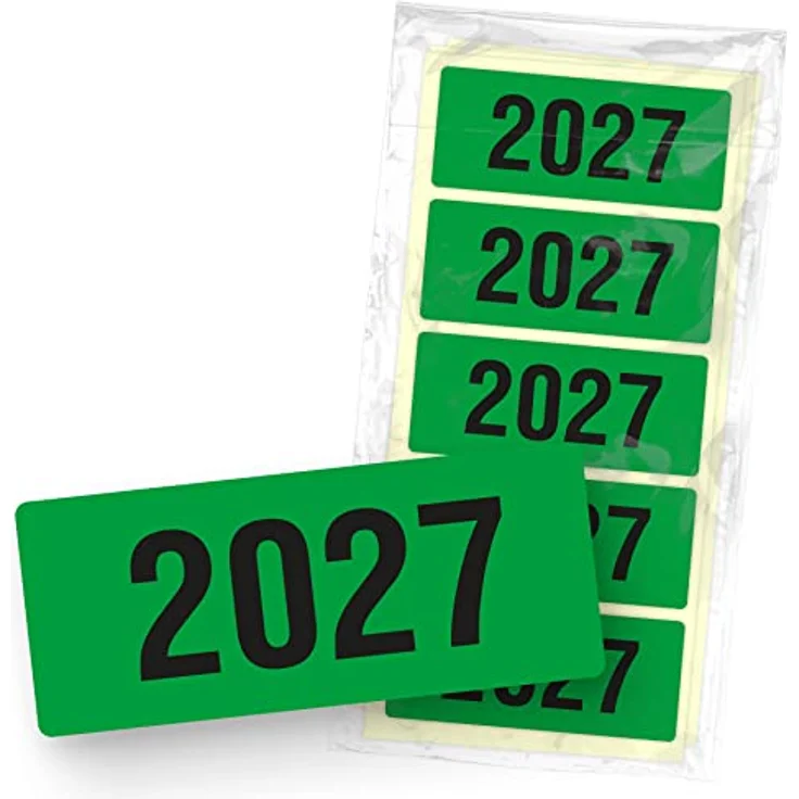 itenga 50x Jahresetiketten Ordner Inhaltsschild Jahreszahl I Aufkleber für Akten selbstklebend aus Haftpapier 6x2,5cm (Kalenderjahr 2027 grün) – Bild 1