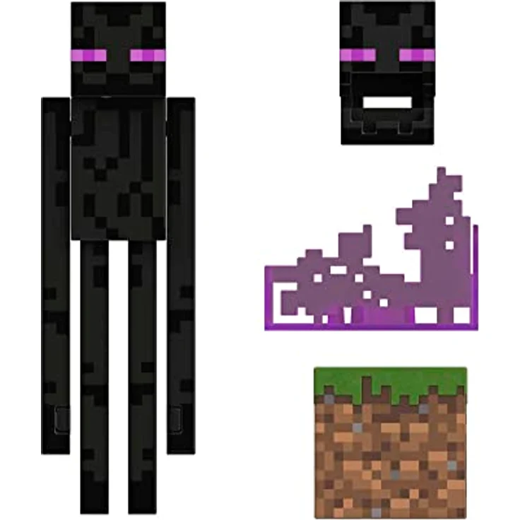 MINECRAFT Diamond Level Enderman Figur - 14 cm Sammelfigur mit beweglichen Gelenken, Diamond Level Zubehör, beflocktem Grasblock, für Erwachsene in der Minecraft Community, HLN40 – Bild 4