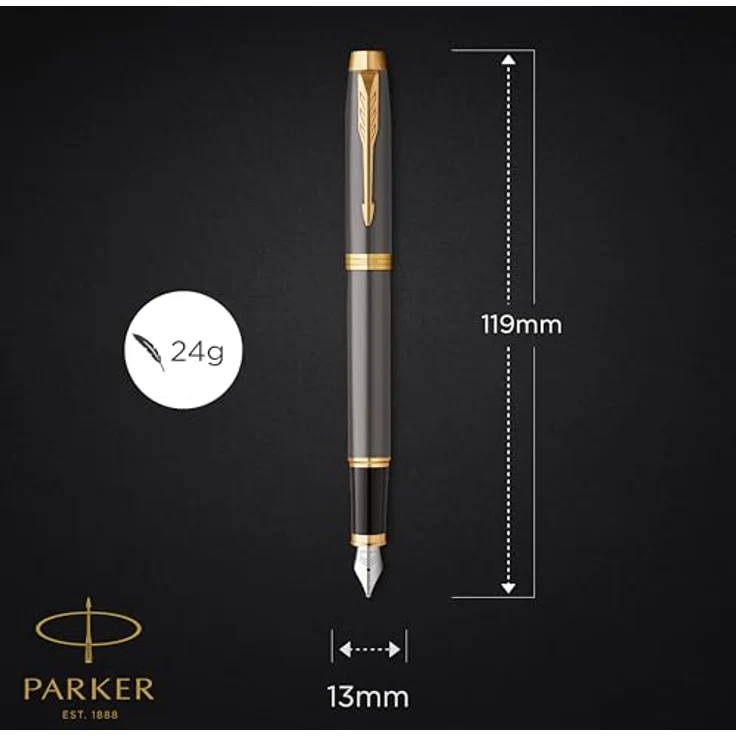Parker Füllhalter IM Grey Lacquer GT, Premium Füller goldene Zierteile Feder M – Bild 3