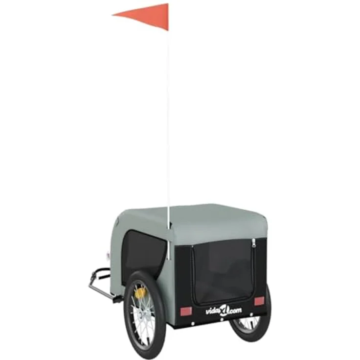 vidaXL Fahrradhundeanhänger Hunde Grau und Schwarz Oxford-Gewebe und Eisen, mit PVC-Fenster und Reflektoren – Bild 8