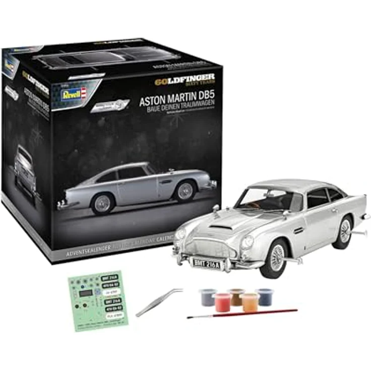 Revell 01055 Adventkalender, James Bond Aston Martin DB5 Modellbausatz mit Easy-Click-System, inkl. detaillierter Dekoration, Aqua Color-Farben und Bauanleitung – Bild 1