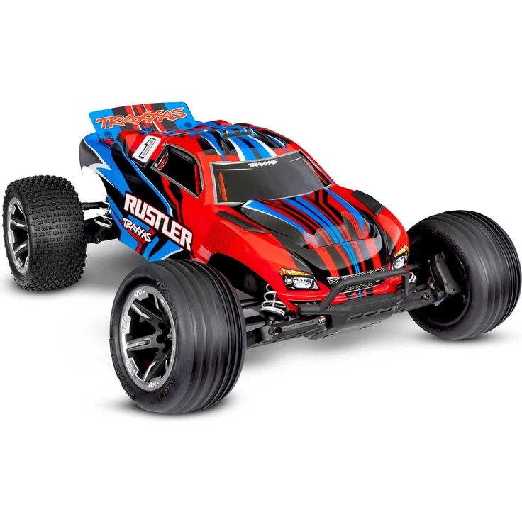 Traxxas S.TRUCK RUSTLER HD 1:10 2WD EP RTR, Elektro-Stadium-Truck mit Torque-Control Slipper System, wasserfestem XL-5 Fahrtenregler, 3000mAh Akku und USB-C Charger, rot