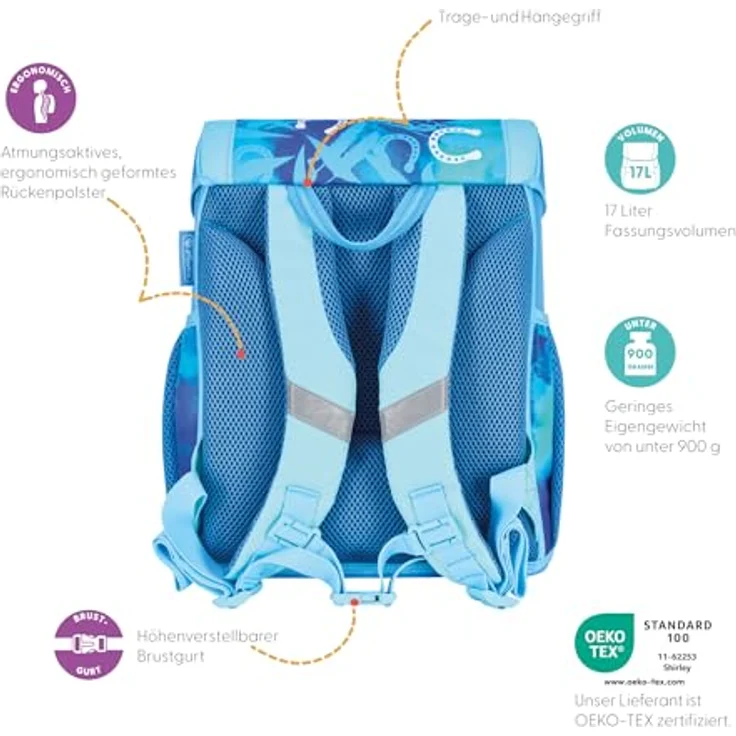 Herlitz Schulranzen Set Loop Plus Lucky Horse, 10-teiliges Set für Mädchen in pastellblau, ergonomisch und wasserabweisend – Bild 9