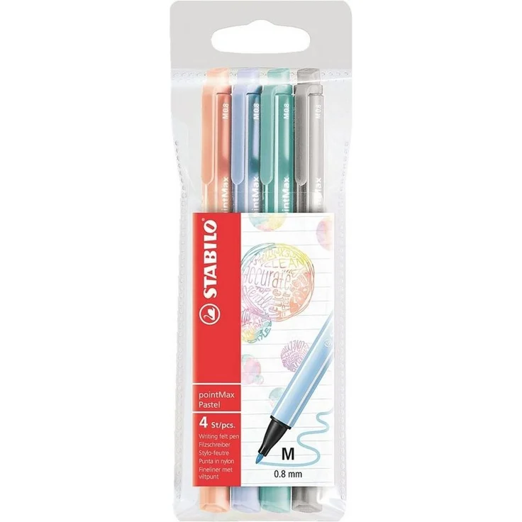 STABILO Filzstift pointMax Pastell, (4-tlg), Fasermaler mit geruchsneutraler Tinte, Pastellfarben