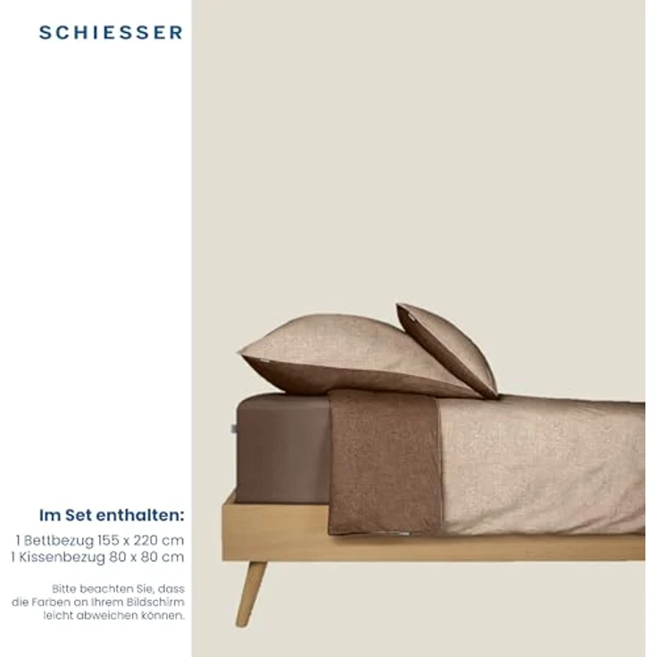 Schiesser Feinbiber Wendebettwäsche Doubleface, 100% Baumwolle, Farbe:Sand und Braun, Größe:155 cm x 220 cm – Bild 5