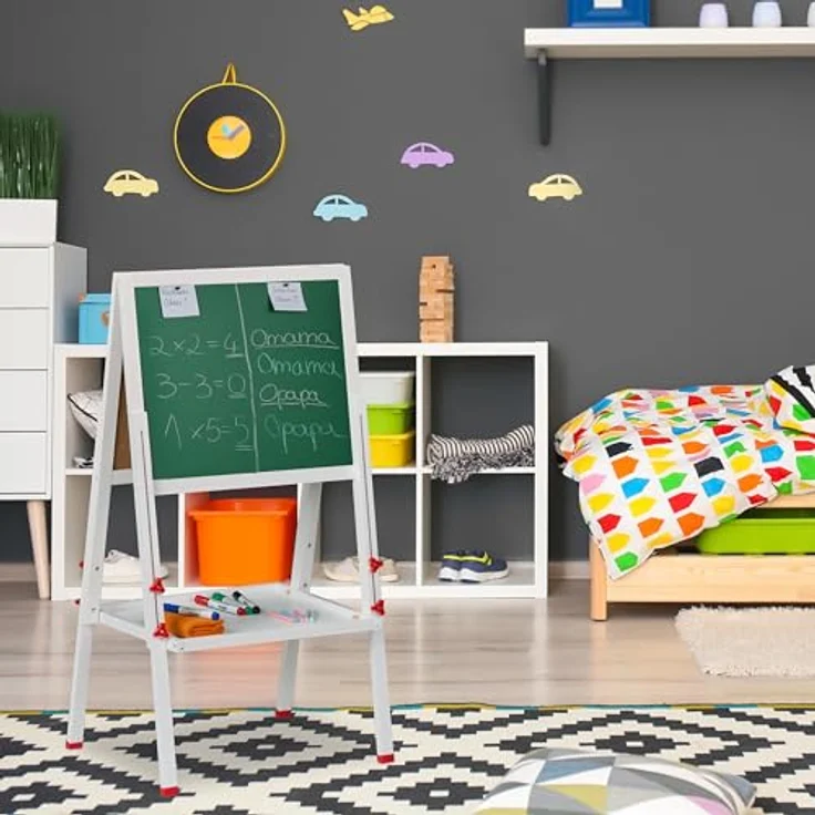 Relaxdays Kinderstandtafel, Höhenverstellbare Maltafel mit Whiteboard und Kreidetafel, für kreatives Spielen und Lernen – Bild 3