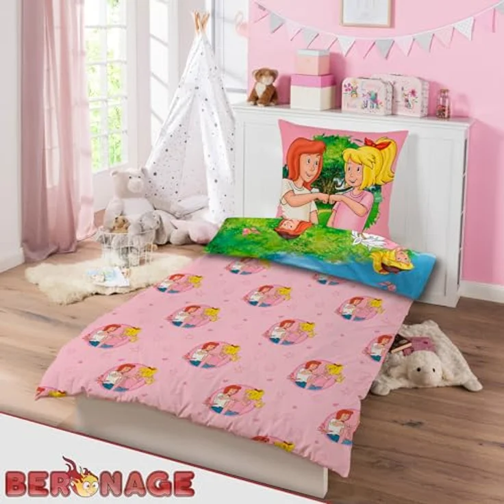 BERONAGE Bibi und Tina Kinderbettwäsche Pferde - 100% Baumwolle, Renforcé-Linon, Motive von Amadeus & Sabrina, Reiten - Reißverschluss, deutsche Größe – Bild 5