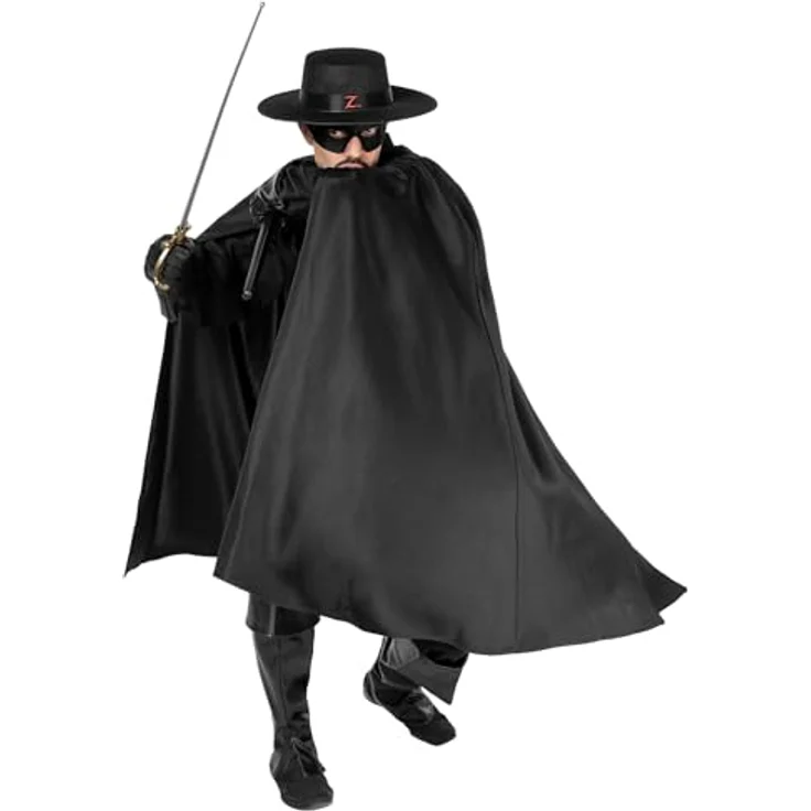 Maskworld Zorro Cape, knielanger Umhang aus dickem Polyester, schwarz, One Size, ideal für Karneval und Mottopartys – Bild 7