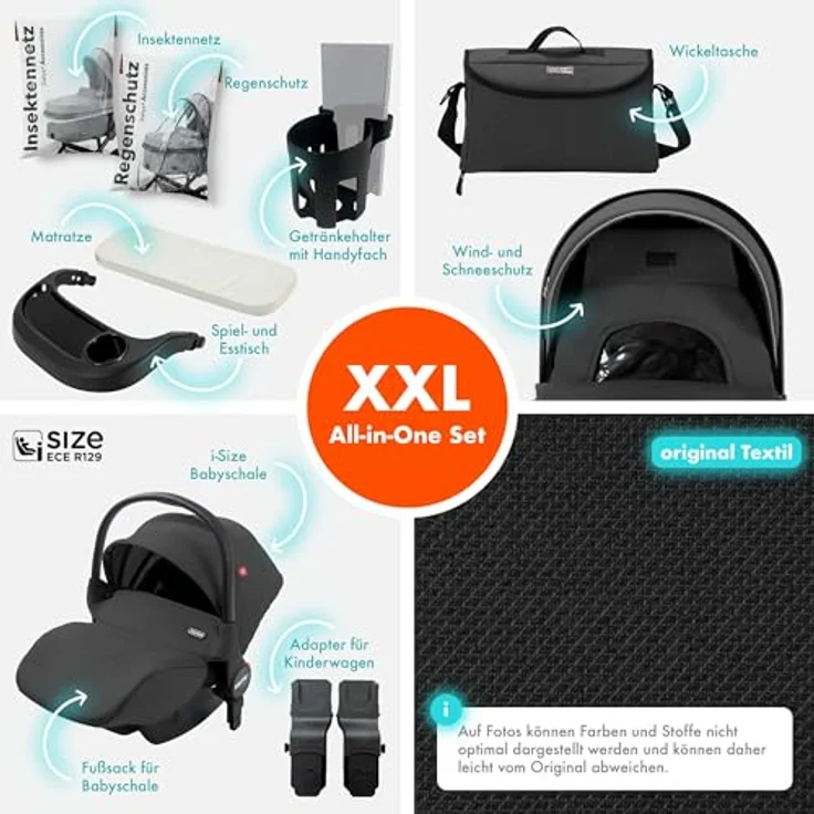 Daliya® FLEXI-PRO M 3in1 Kinderwagen & Buggy mit i-Size Babyschale, Ergonomisches Design, Dunkelgrau Leinen – Bild 3