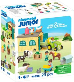 Playmobil® Konstruktions-Spielset Bauernhof-Abenteuer mit Traktor, Anhänger u. tier. Freunden (71656)