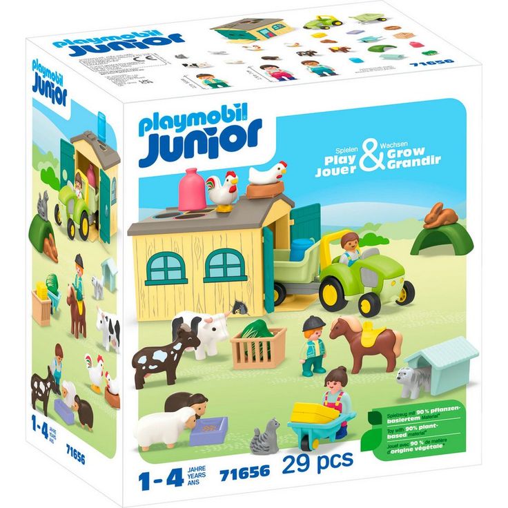 Playmobil® Konstruktions-Spielset Bauernhof-Abenteuer mit Traktor, Anhänger u. tier. Freunden (71656), (29 St), JUNIOR, Made in Europe