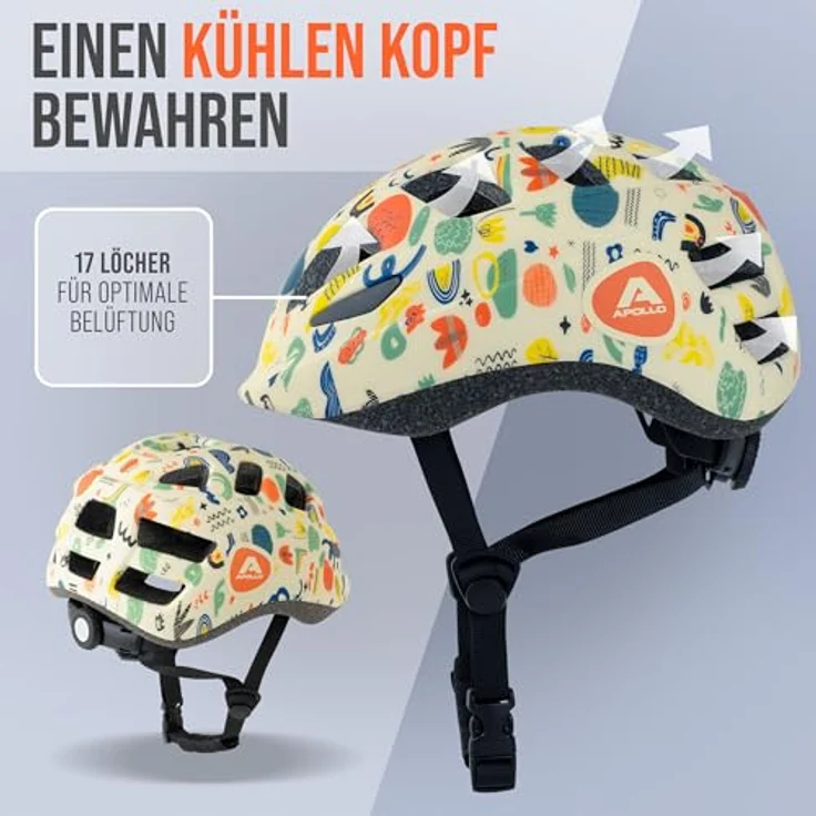 Apollo Kinder Fahrradhelm, Multisport Helm für Kinder & Jugendliche, verstellbar, ab Größe 48, für Fahrrad & Roller, trendy Farben & coole Muster, integrierter Reflektor – Bild 4