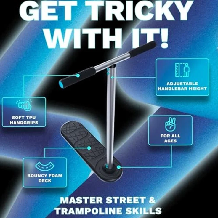 Indo Kickstarter Trampolin Stunt-Scooter Trick Trainer 570-670 H=62-72cm Neon, verstellbarer Lenker, High-Rebound-Schaumstoff-Deck, weiche TPU-Griffe – Bild 3