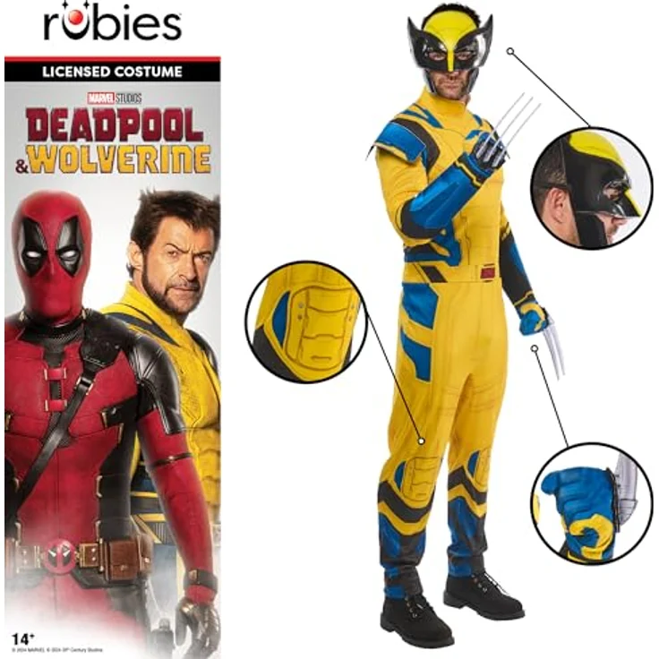 Rubie's 1001390M Deadpool Wolverine Kostüm für Erwachsene, Mehrfarbig, M, Jumpsuit mit Maske und Krallenhandschuhen – Bild 3