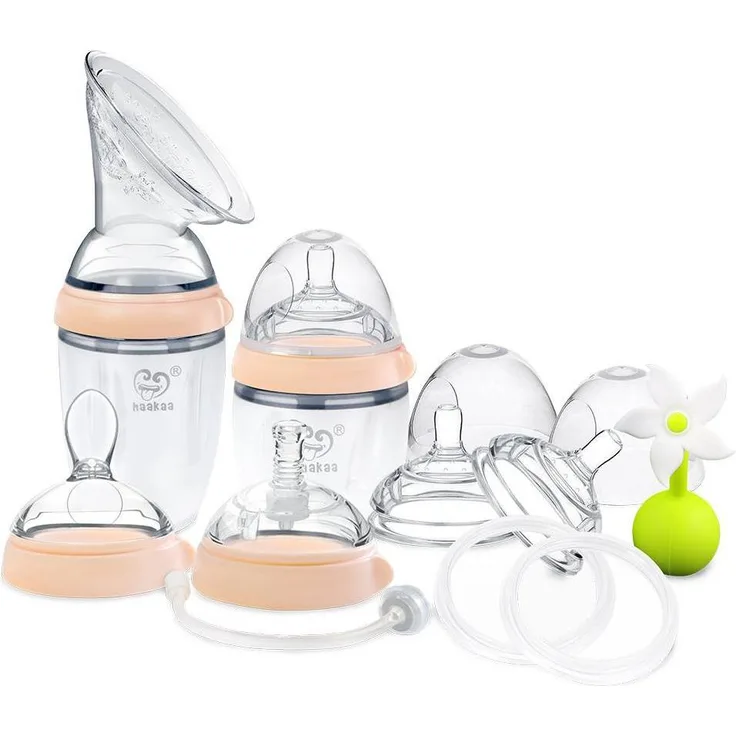 Haakaa Milchpumpe, Generation 3 Premium Set, 5-in-1 Fütterungssystem mit Silikonaufsätzen und 250 ml Pumpeninhalt
