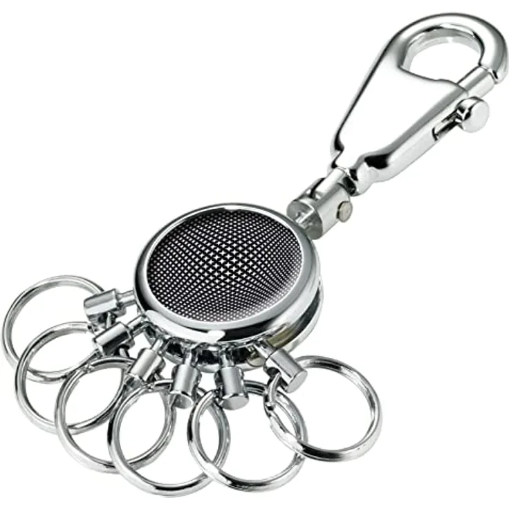 TROIKA PATENT BLACK VISION Schlüsselhalter – Karabinerhaken mit 6 ausklinkbaren Ringen – glänzendes Design, ideal zur Schlüsselorganisation – Original TROIKA