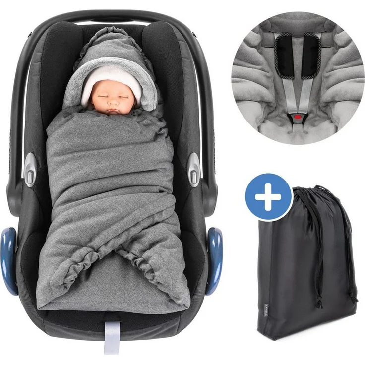 Zamboo Fußsack Grau, Baby Winter Einschlagdecke aus Thermo-Fleece für Babyschale und Kinderwagen, maschinenwaschbar