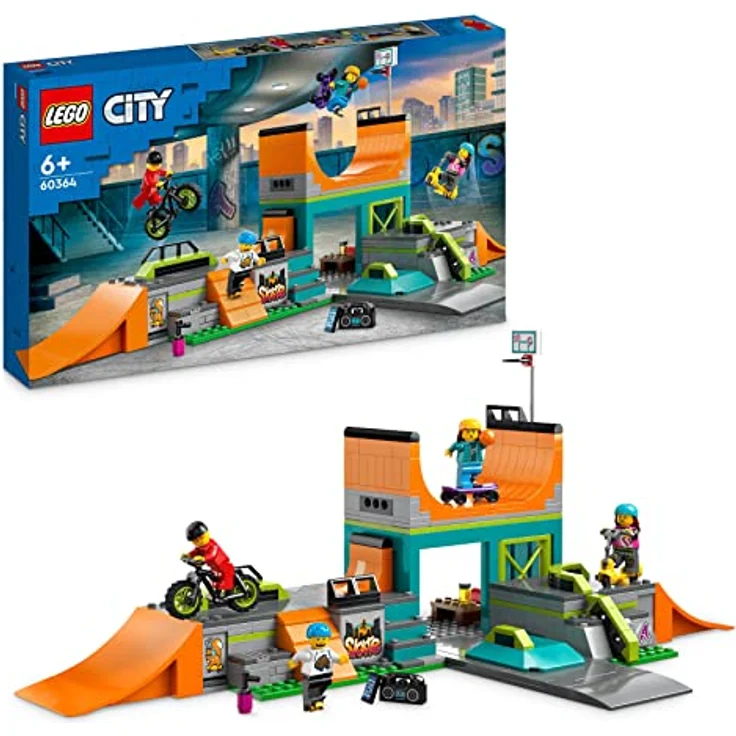 LEGO 60364 City Skaterpark, Spielzeug für Kinder ab 6 Jahren, mit BMX-Rad, Skateboard, Scooter, Inline-Skates und 4 Skater-Minifiguren zum Ausführen von Stunts, 2023 Set – Bild 1