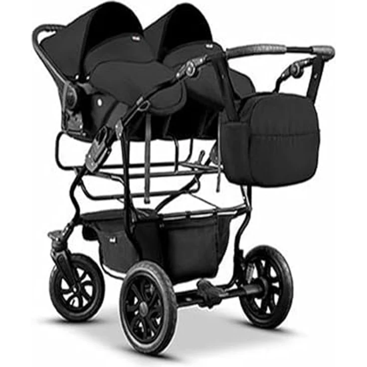 Elcar Zwillingskinderwagen 3 in 1 City Twin - 15 Teile - in Schwarz, mit variabler Montage und großem Komfort – Bild 4