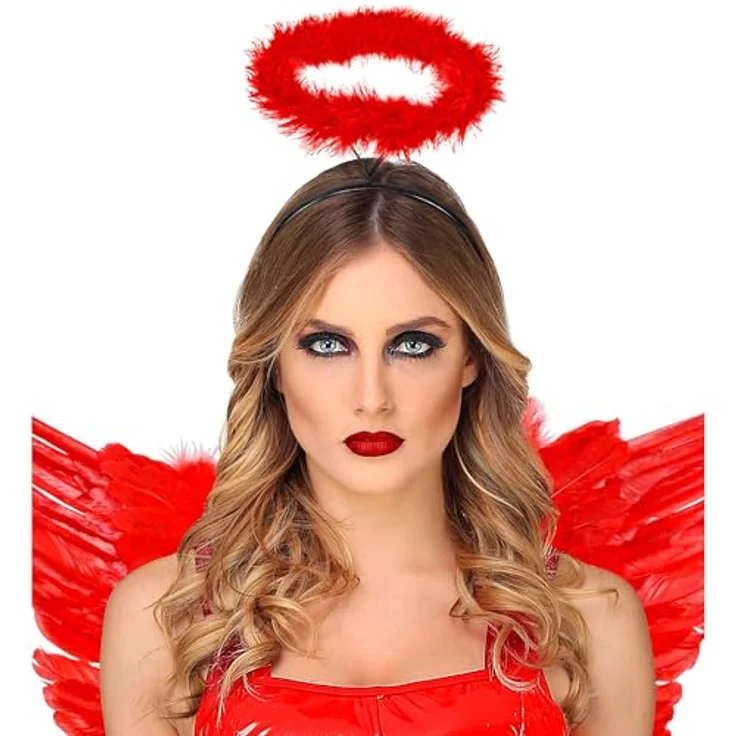 W WIDMANN MILANO Party Fashion 86390 - Halo Marabou Erwachsene Frau, Teufel, rote Farbe für Karneval, Halloween, Mottopartys – Bild 4