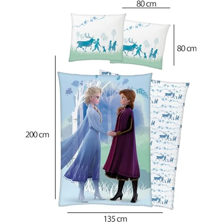 BERONAGE Frozen Die Eiskönigin Kinder-Bettwäsche Believe 135 x 200 + 80 x 80 cm 100% Baumwolle Biber-Flanell-Qualität Disney Anna ELSA Olaf Sven Kristoff Schneemann Deutsche Größe – Bild 2