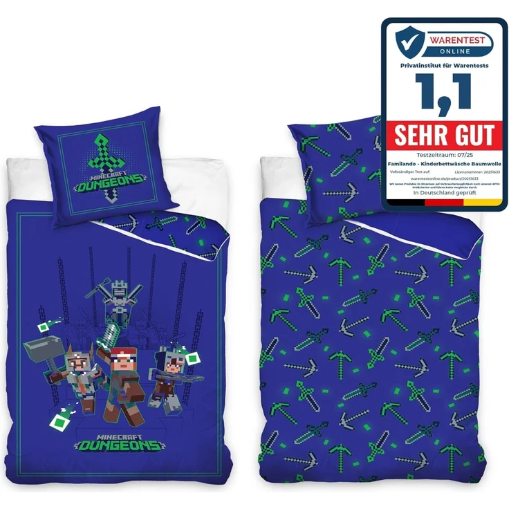 Minecraft Bettwäsche Set für Jungen Kinderbettwäsche 135x200 80x80 cm Motiv Ores mit Steve und Creeper – Bild 7