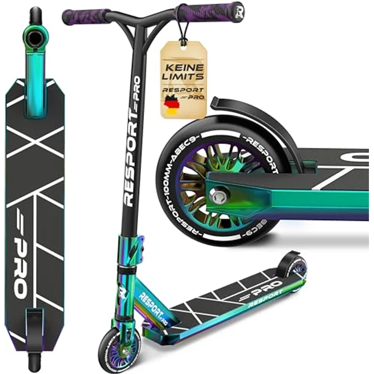 RE:SPORT Stunt Scooter REVO PRO, inkl. Ständer, 110mm PU Wheels, ABEC 9 Kugellager, Profi Trickroller für Kinder & Erwachsene, Y-Bar Design – Bild 1