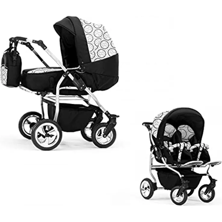 Elcar Zwillingskinderwagen 2 in 1 Duo Twin inkl. Sportsitze - 11 Teile - Federung, 360° schwenkbare Vorderräder, in 20 Farben