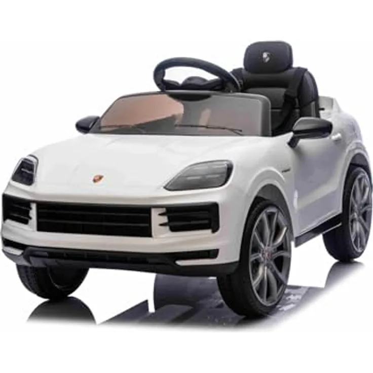 Beneo Motors Porsche Cayenne Kinder Elektroauto 12V lizenziert – Einzelsitz mit 10.8V Lithium-Batterie, 2x25W Motoren, 2,4GHz Fernbedienung, MP3 USB/AUX, LED-Lichter, Federung, weiß
